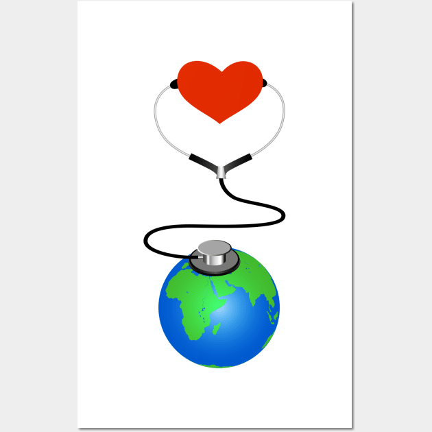 Heart checking with stethoscope planet Wall Art by designbek